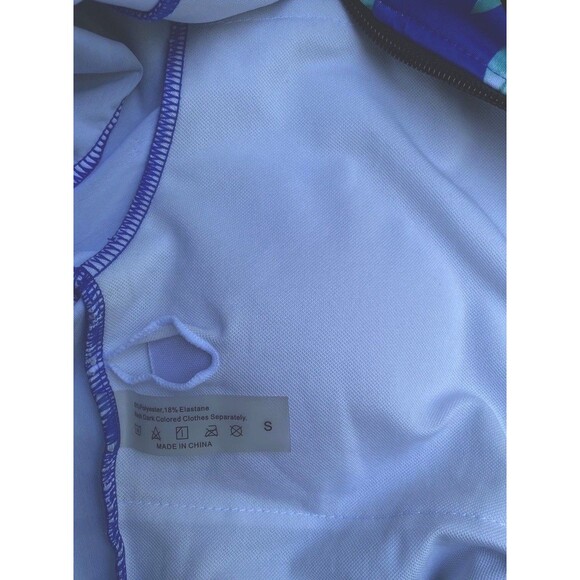 Shein Swim Tropical Print Zipper Front High Neck One Piece Blue swimsuit Size S - Picture 9 of 12